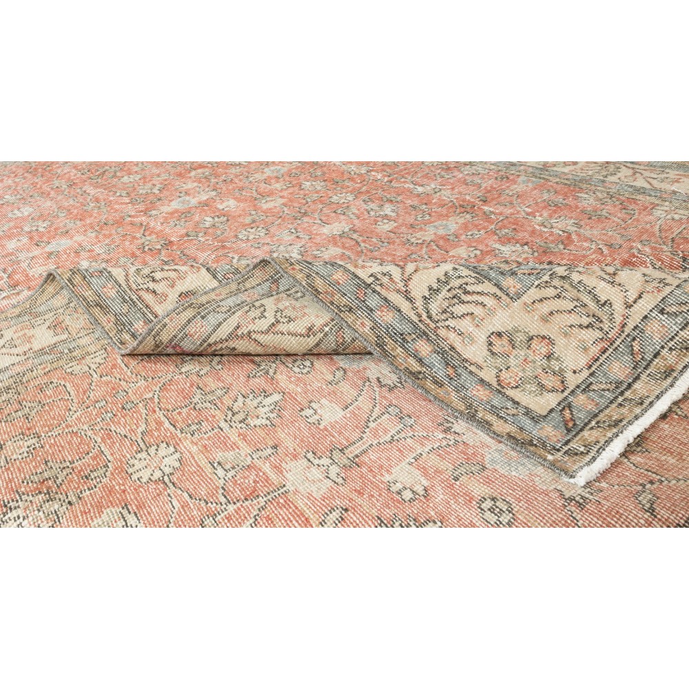 Hand Knotted Vintage Turkish Rug, Floral Design, Wool and Cotton Carpet