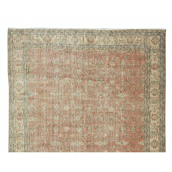 Hand Knotted Vintage Central Anatolian Rug, Floral Design, Wool and Cotton Carpet