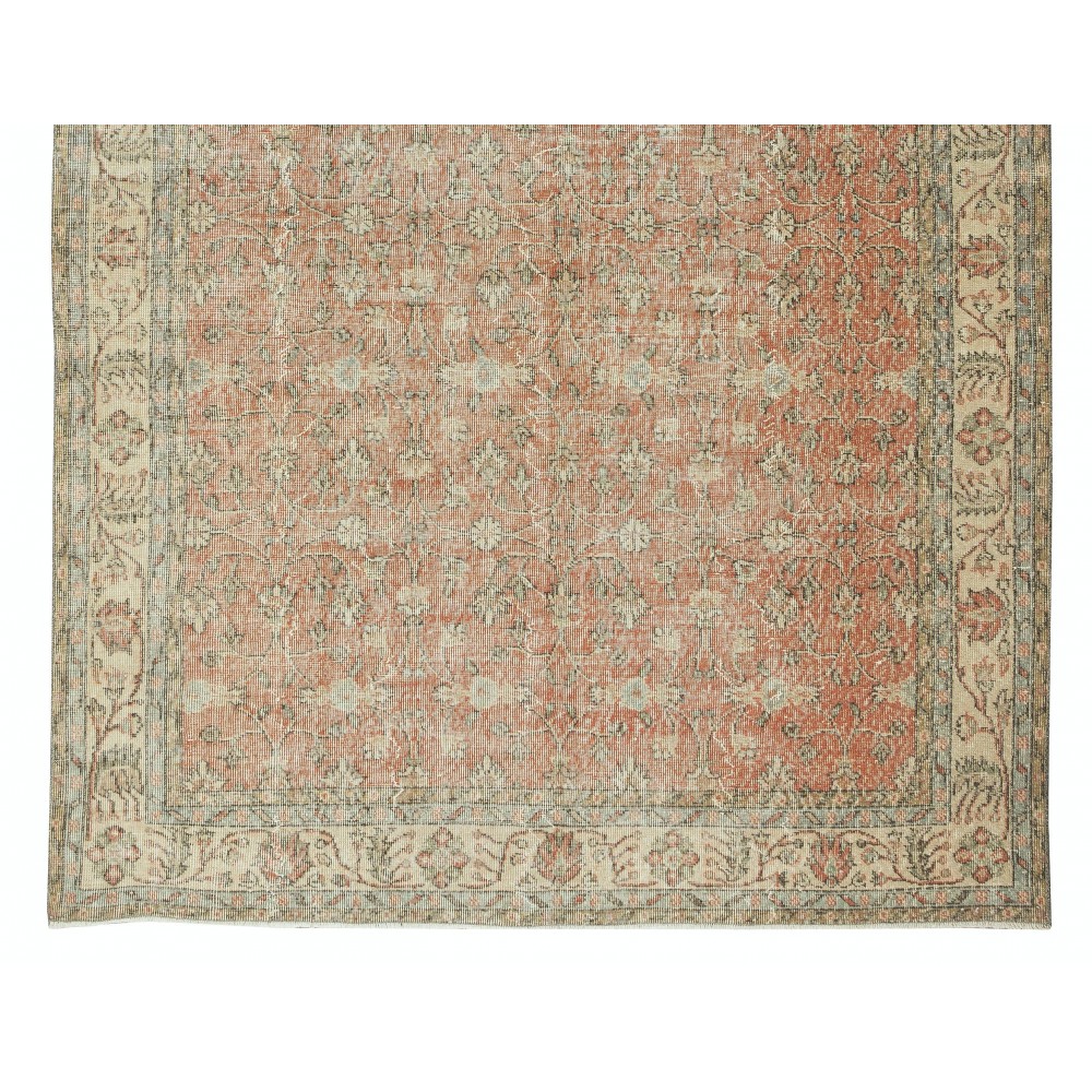 Hand Knotted Vintage Turkish Rug, Floral Design, Wool and Cotton Carpet
