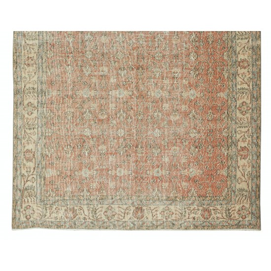 Hand Knotted Vintage Central Anatolian Rug, Floral Design, Wool and Cotton Carpet