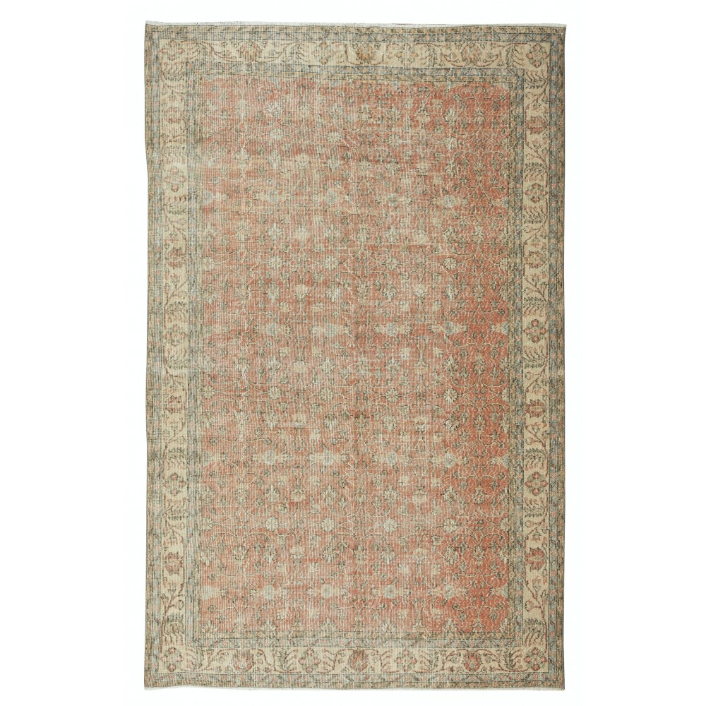 Hand Knotted Vintage Turkish Rug, Floral Design, Wool and Cotton Carpet