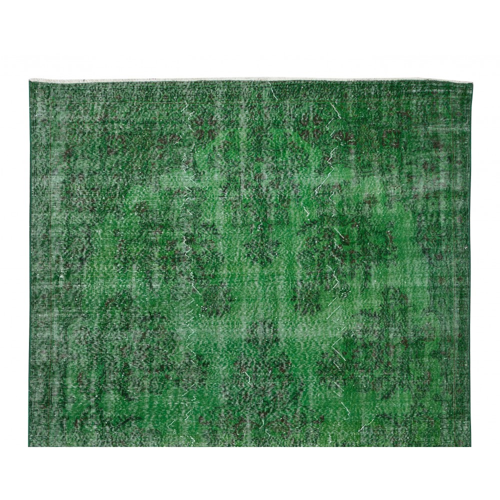 Vintage Green Rug, Handmade Turkish Wool Area Rug Overdyed in Green