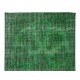 Vintage Green Rug, Handmade Turkish Wool Area Rug Overdyed in Green