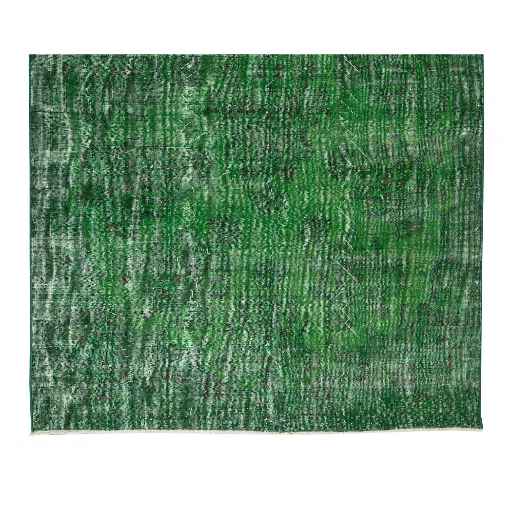 Vintage Green Rug, Handmade Turkish Wool Area Rug Overdyed in Green