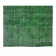 Vintage Green Rug, Handmade Central Anatolian Wool Area Rug Overdyed in Green