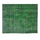 Vintage Green Rug, Handmade Turkish Wool Area Rug Overdyed in Green