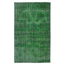 Vintage Green Rug, Handmade Turkish Wool Area Rug Overdyed in Green