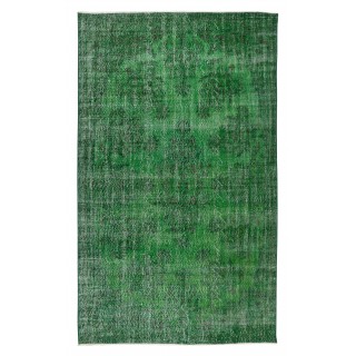 Vintage Green Rug, Handmade Turkish Wool Area Rug Overdyed in Green