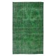 Vintage Green Rug, Handmade Turkish Wool Area Rug Overdyed in Green