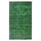 Vintage Green Rug, Handmade Central Anatolian Wool Area Rug Overdyed in Green