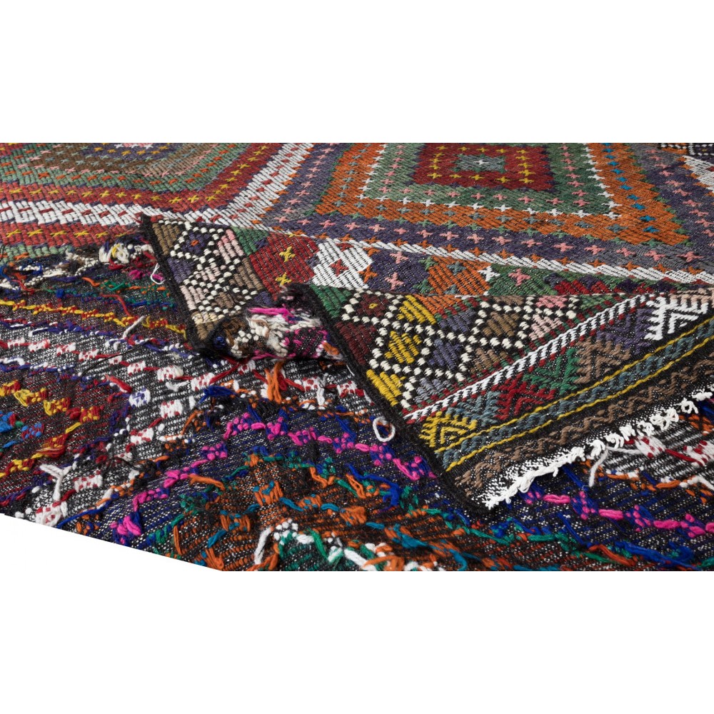 Vintage Turkish Jajim Kilim Rug, One of a Kind Hand-Woven Carpet Made of Wool