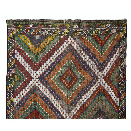 Vintage Turkish Jajim Kilim Rug, One of a Kind Hand-Woven Carpet Made of Wool