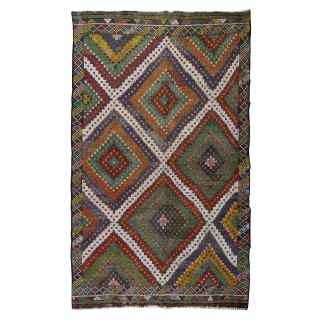 Vintage Turkish Jajim Kilim Rug, One of a Kind Hand-Woven Carpet Made of Wool