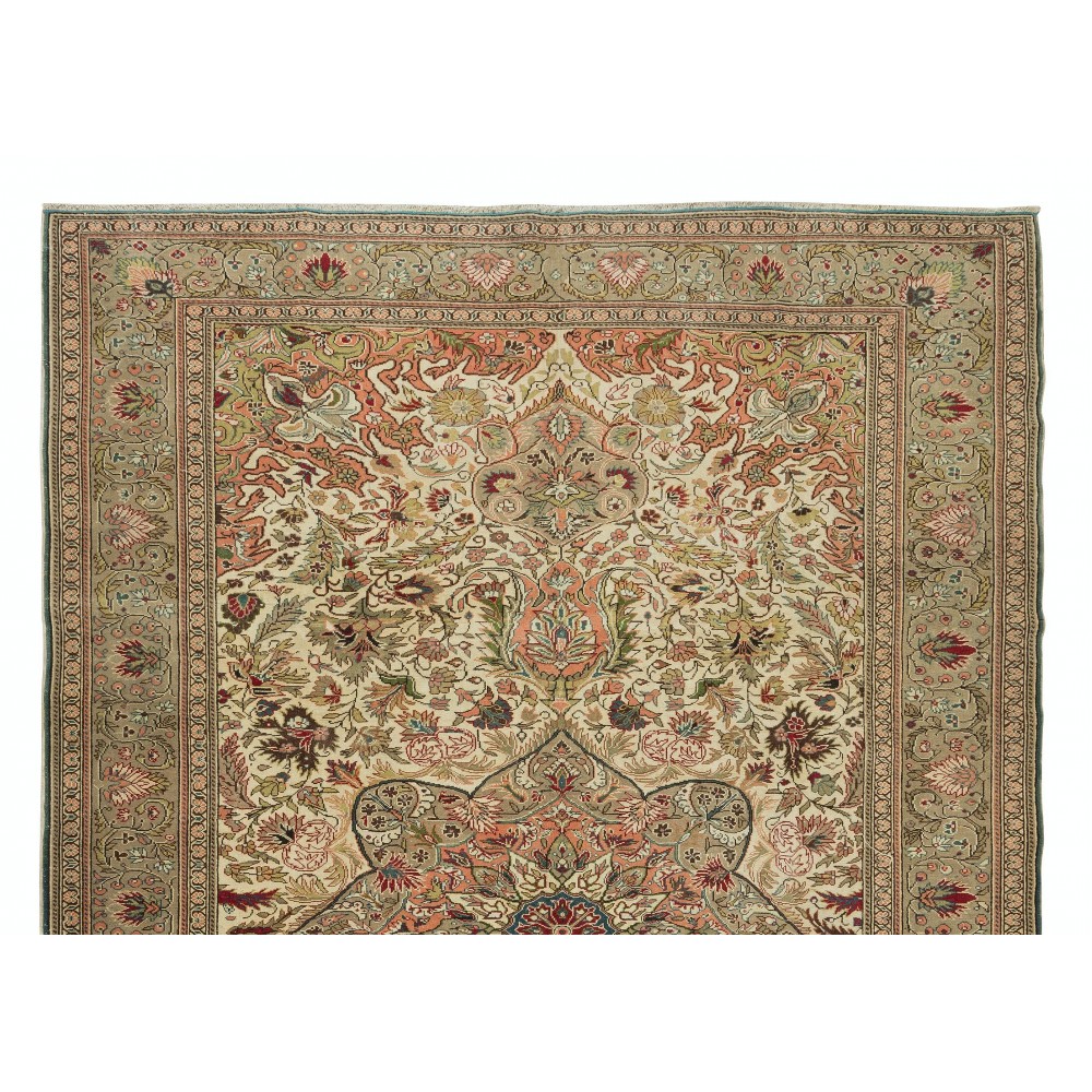 Hand Knotted Turkish Kayseri Area Rug with Medallion Design, Pile, 100% Wool