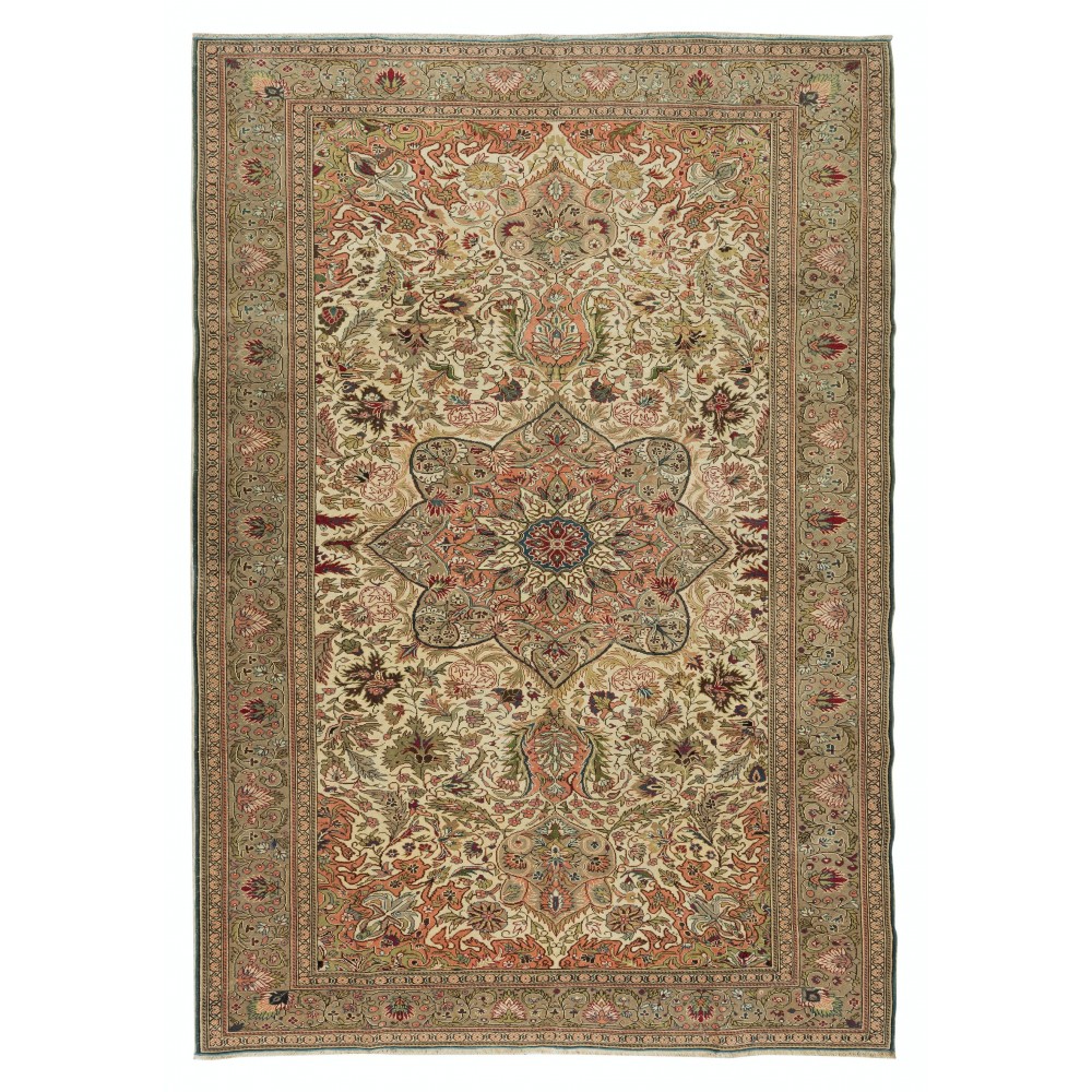 Hand Knotted Turkish Kayseri Area Rug with Medallion Design, Pile, 100% Wool