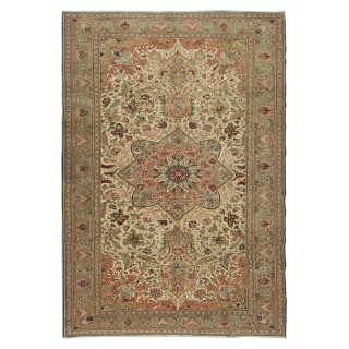 Hand Knotted Turkish Kayseri Area Rug with Medallion Design, Pile, 100% Wool