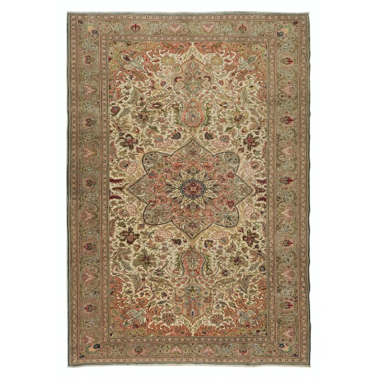 Hand Knotted Vintage Turkish Area Rug with Medallion Design, Wool Pile