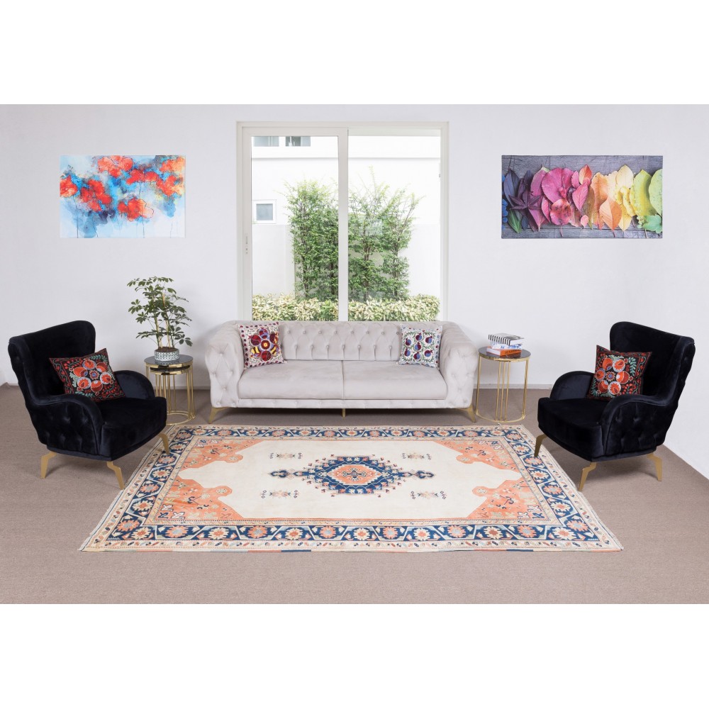 Hand Knotted Turkish Area Rug for Bedroom, Living Room, Dining room and Kitchen, 100% Wool