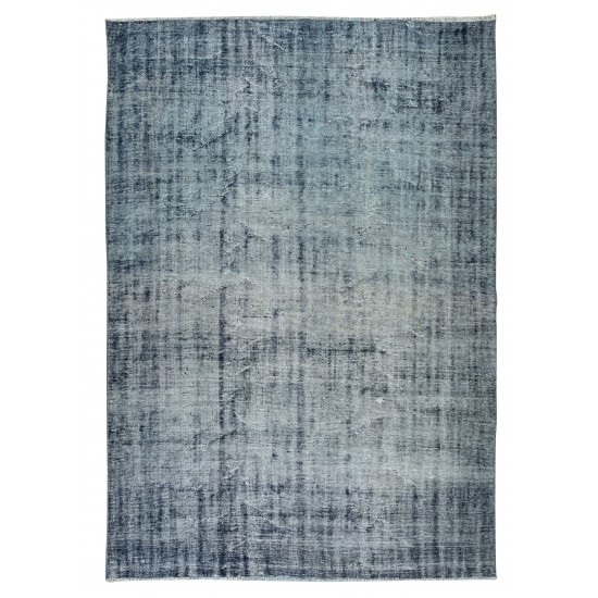 Handmade Anatolian Rug in Navy Blue, Distressed Look Vintage Carpet