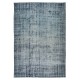 Handmade Vintage Distressed Rug Over-Dyed in Teal Blue for Contemporary Interiors