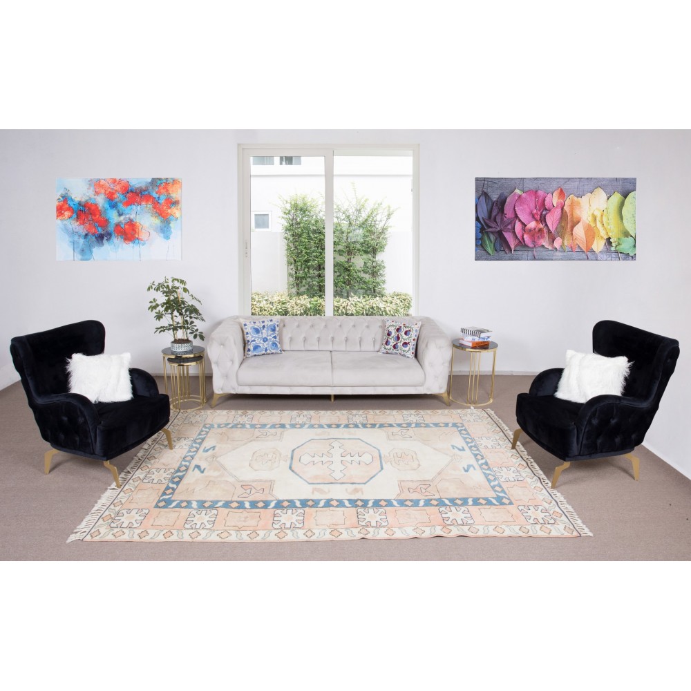 Hand Knotted Turkish Area Rug for Bedroom, Living Room, Dining room and Kitchen, 100% Wool