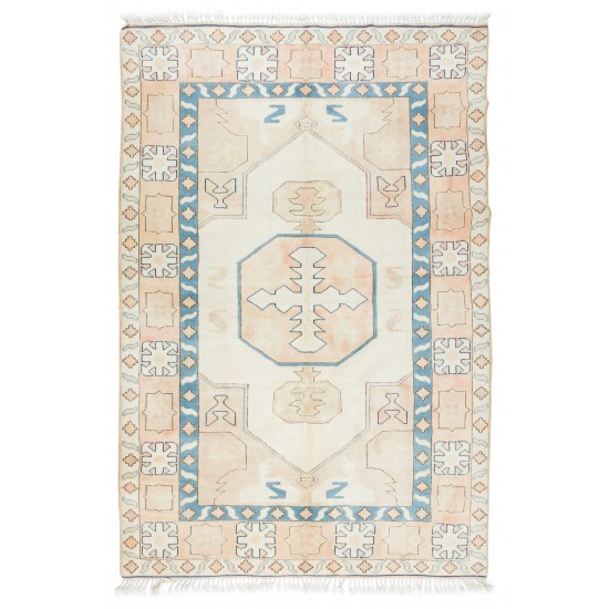 Hand Knotted Vintage Turkish Area Rug for Bedroom, Living Room, Dining room and Kitchen