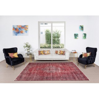 Hand Knotted Vintage Anatolian Area Rug Over-Dyed in Red 4 Modern Interiors, Woolen Floor Covering Hand Knotted Vintage Anatolian Area Rug Over-Dyed in Red 4 Modern Interiors, Woolen Floor Covering