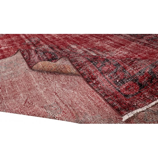 Hand Knotted Vintage Anatolian Area Rug Over-Dyed in Red 4 Modern Interiors, Woolen Floor Covering