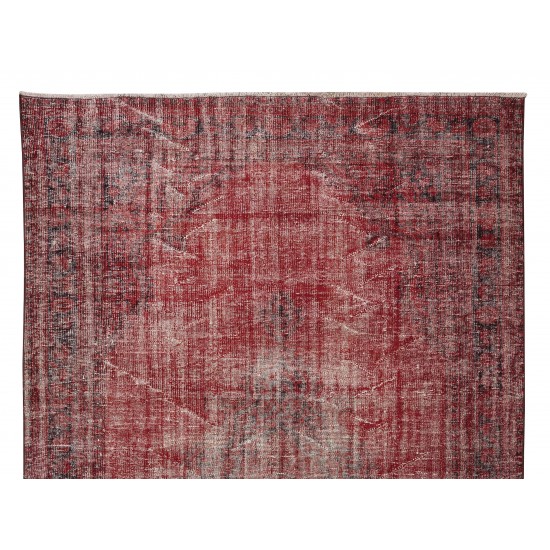 Hand Knotted Vintage Anatolian Area Rug Over-Dyed in Red 4 Modern Interiors, Woolen Floor Covering Hand Knotted Vintage Anatolian Area Rug Over-Dyed in Red 4 Modern Interiors, Woolen Floor Covering