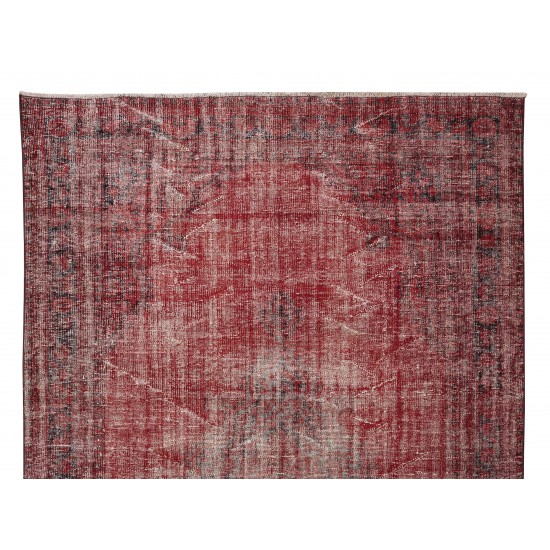 Hand Knotted Vintage Anatolian Area Rug Over-Dyed in Red 4 Modern Interiors, Woolen Floor Covering