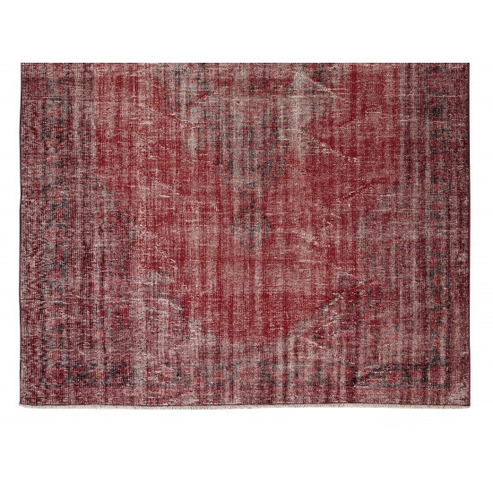 Hand Knotted Vintage Anatolian Area Rug Over-Dyed in Red 4 Modern Interiors, Woolen Floor Covering