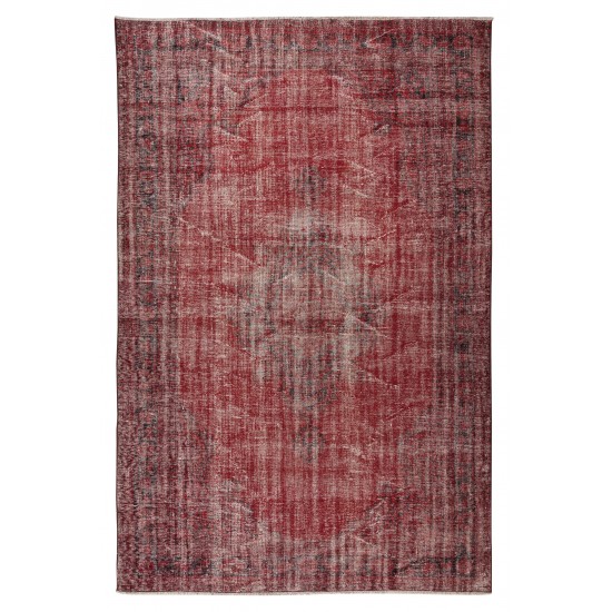 Hand Knotted Vintage Anatolian Area Rug Over-Dyed in Red 4 Modern Interiors, Woolen Floor Covering Hand Knotted Vintage Anatolian Area Rug Over-Dyed in Red 4 Modern Interiors, Woolen Floor Covering