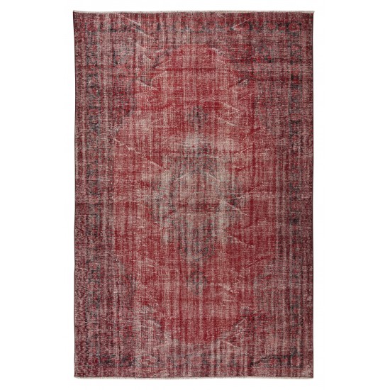 Hand Knotted Vintage Anatolian Area Rug Over-Dyed in Red 4 Modern Interiors, Woolen Floor Covering