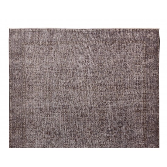 Gray Over-Dyed Rug with Floral Design, Vintage Hand-Knotted Turkish Floor Covering Gray Over-Dyed Rug with Floral Design, Vintage Hand-Knotted Turkish Floor Covering