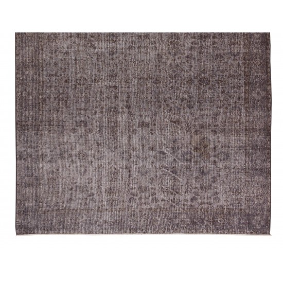 Gray Over-Dyed Rug with Floral Design, Vintage Hand-Knotted Turkish Floor Covering