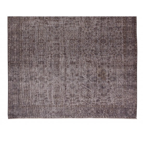 Gray Over-Dyed Rug with Floral Design, Vintage Hand-Knotted Turkish Floor Covering Gray Over-Dyed Rug with Floral Design, Vintage Hand-Knotted Turkish Floor Covering