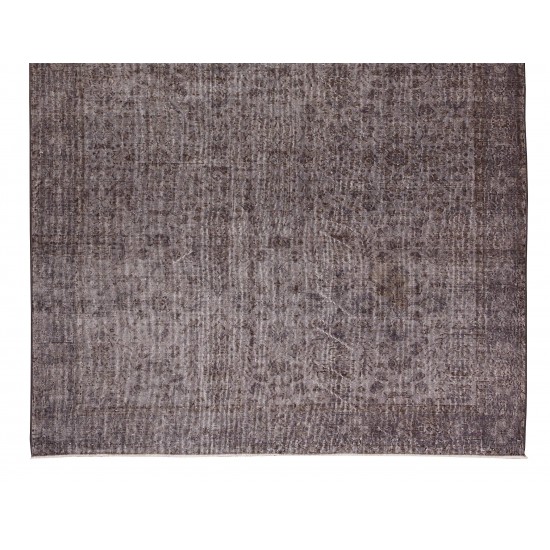 Vintage Floral Rug Over-Dyed in Gray for Modern Interiors, Handmade in Turkey