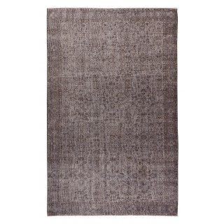 Vintage Floral Rug Over-Dyed in Gray for Modern Interiors, Handmade in Turkey