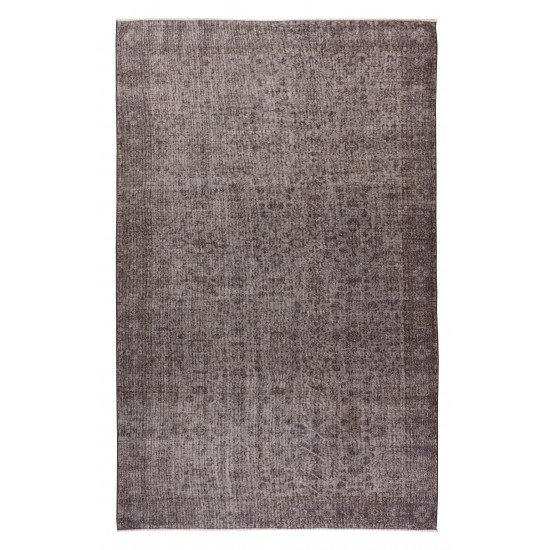 Vintage Floral Rug Over-Dyed in Gray for Modern Interiors, Handmade in Turkey