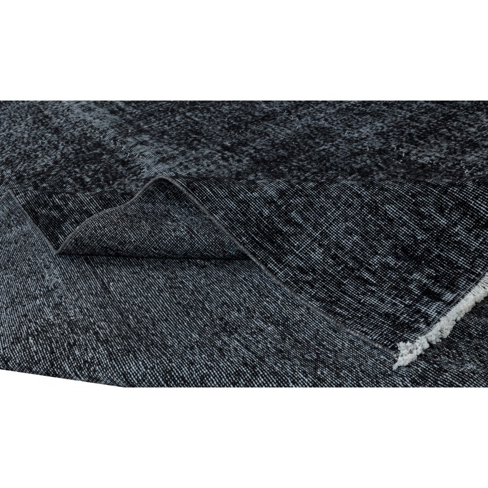 Vintage Handmade Turkish Rug Over-Dyed in Black for Modern Interior