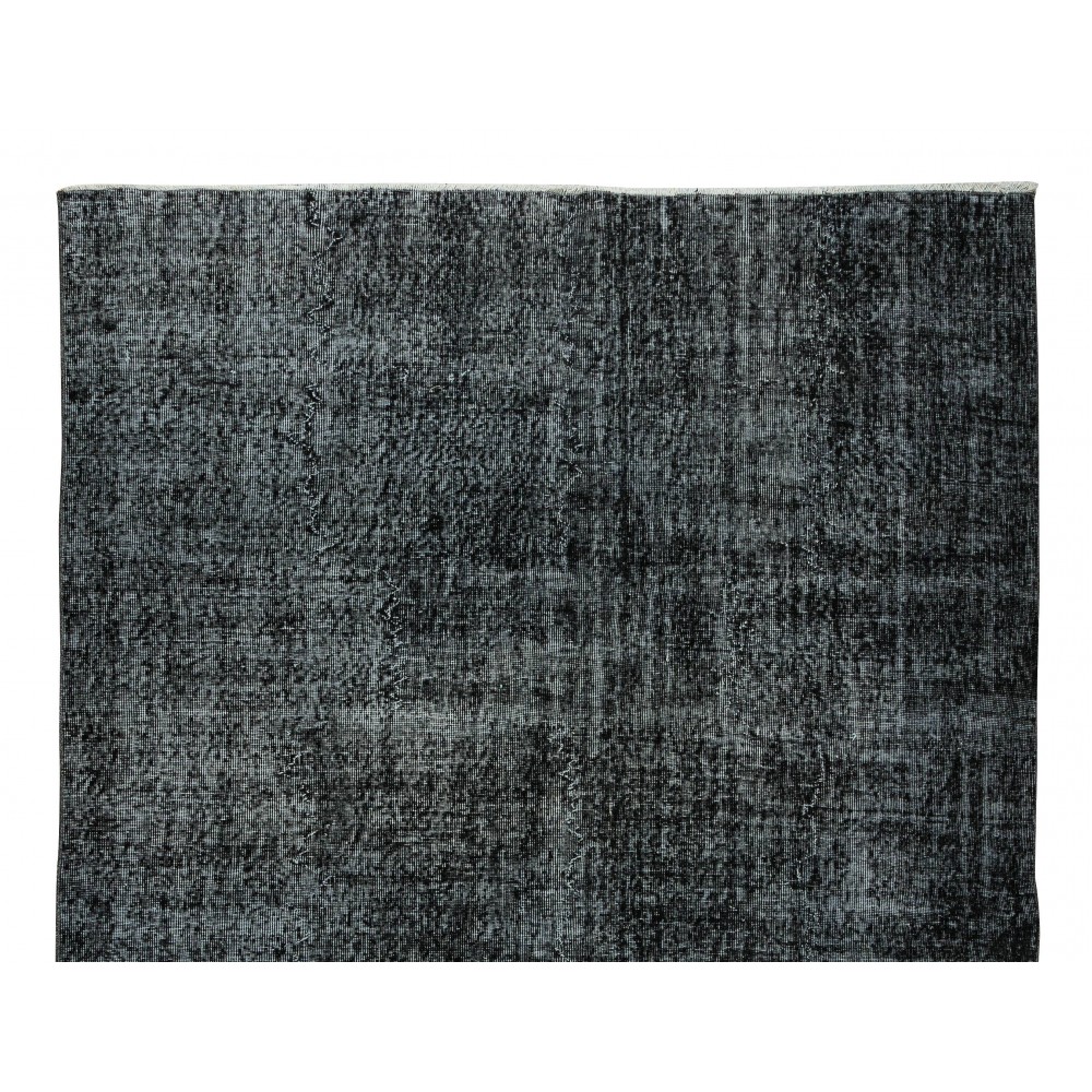 Vintage Handmade Turkish Rug Over-Dyed in Black for Modern Interior