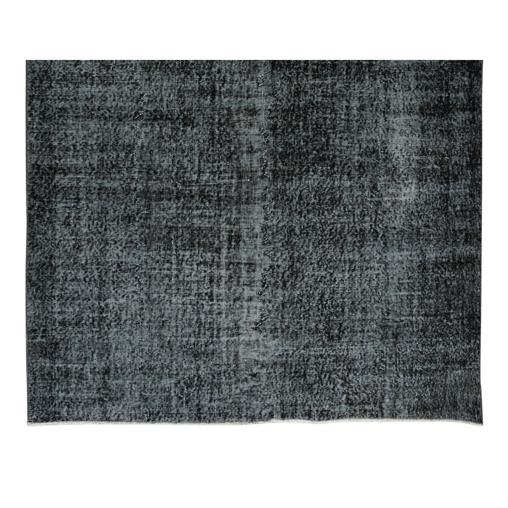 Vintage Handmade Turkish Rug Over-Dyed in Black for Modern Interior