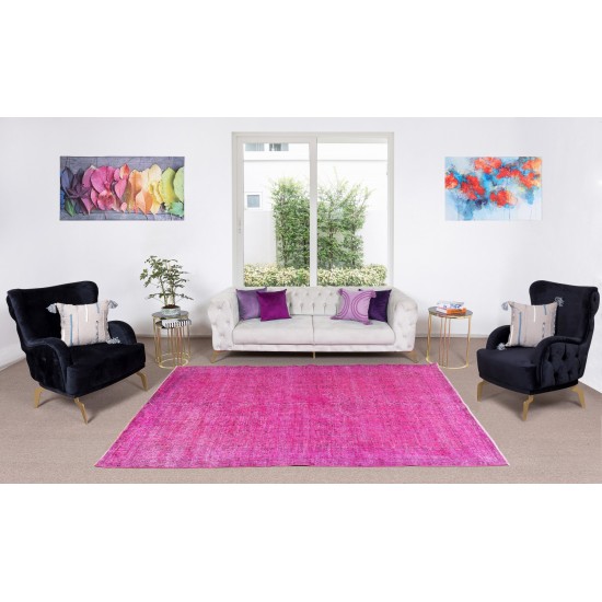 Hand Knotted Vintage Anatolian Area Rug Over-Dyed in Pink 4 Modern Interiors, Woolen Floor Covering Hand Knotted Vintage Anatolian Area Rug Over-Dyed in Pink 4 Modern Interiors, Woolen Floor Covering