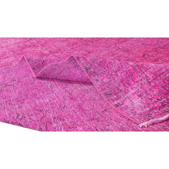 Hand Knotted Vintage Anatolian Area Rug Over-Dyed in Pink 4 Modern Interiors, Woolen Floor Covering