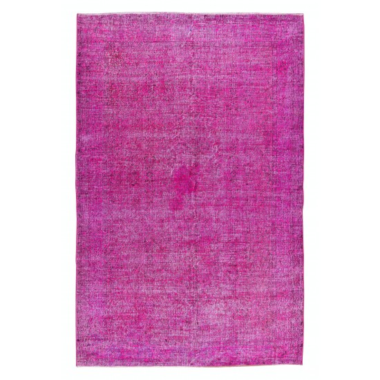 Hand Knotted Vintage Anatolian Area Rug Over-Dyed in Pink 4 Modern Interiors, Woolen Floor Covering Hand Knotted Vintage Anatolian Area Rug Over-Dyed in Pink 4 Modern Interiors, Woolen Floor Covering