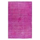 Hand Knotted Vintage Anatolian Area Rug Over-Dyed in Pink 4 Modern Interiors, Woolen Floor Covering