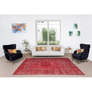 Hand Knotted Vintage Anatolian Area Rug Over-Dyed in Red 4 Modern Interiors, Woolen Floor Covering Hand Knotted Vintage Anatolian Area Rug Over-Dyed in Red 4 Modern Interiors, Woolen Floor Covering