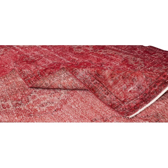 Hand Knotted Vintage Anatolian Area Rug Over-Dyed in Red 4 Modern Interiors, Woolen Floor Covering Hand Knotted Vintage Anatolian Area Rug Over-Dyed in Red 4 Modern Interiors, Woolen Floor Covering