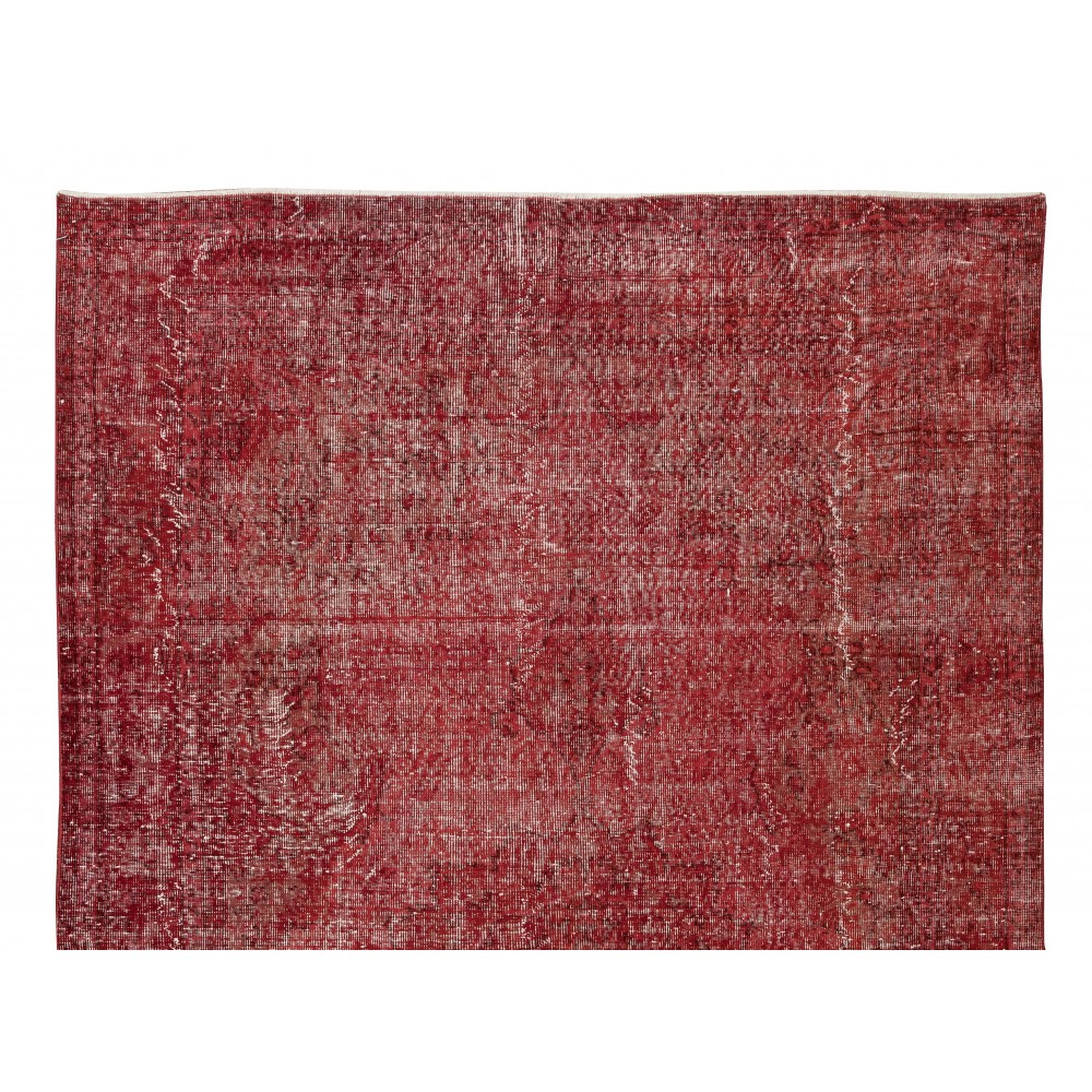 Hand Knotted Vintage Anatolian Area Rug Over-Dyed in Red 4 Modern Interiors, Woolen Floor Covering