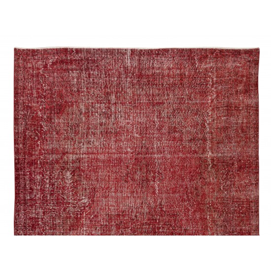 Hand Knotted Vintage Anatolian Area Rug Over-Dyed in Red 4 Modern Interiors, Woolen Floor Covering